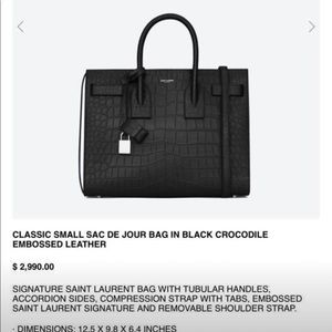 Black crocodile leather Saint Laurent handbag